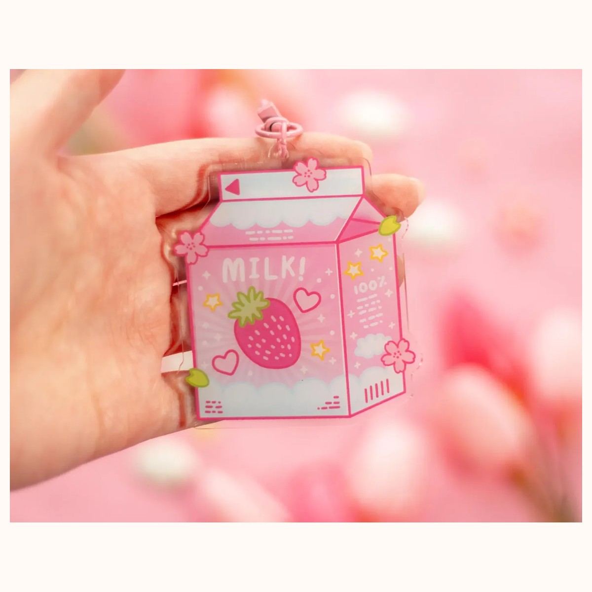 Strawberry Milk Aesthetic Cute Acrylic Charm Keychain view 2