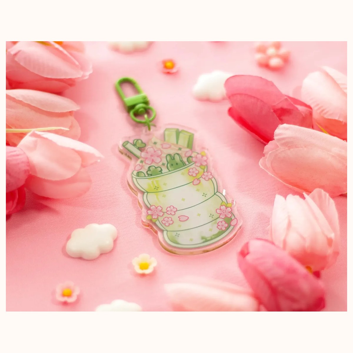 Iced Matcha Aesthetic Cute Acrylic Charm Keychain view 3