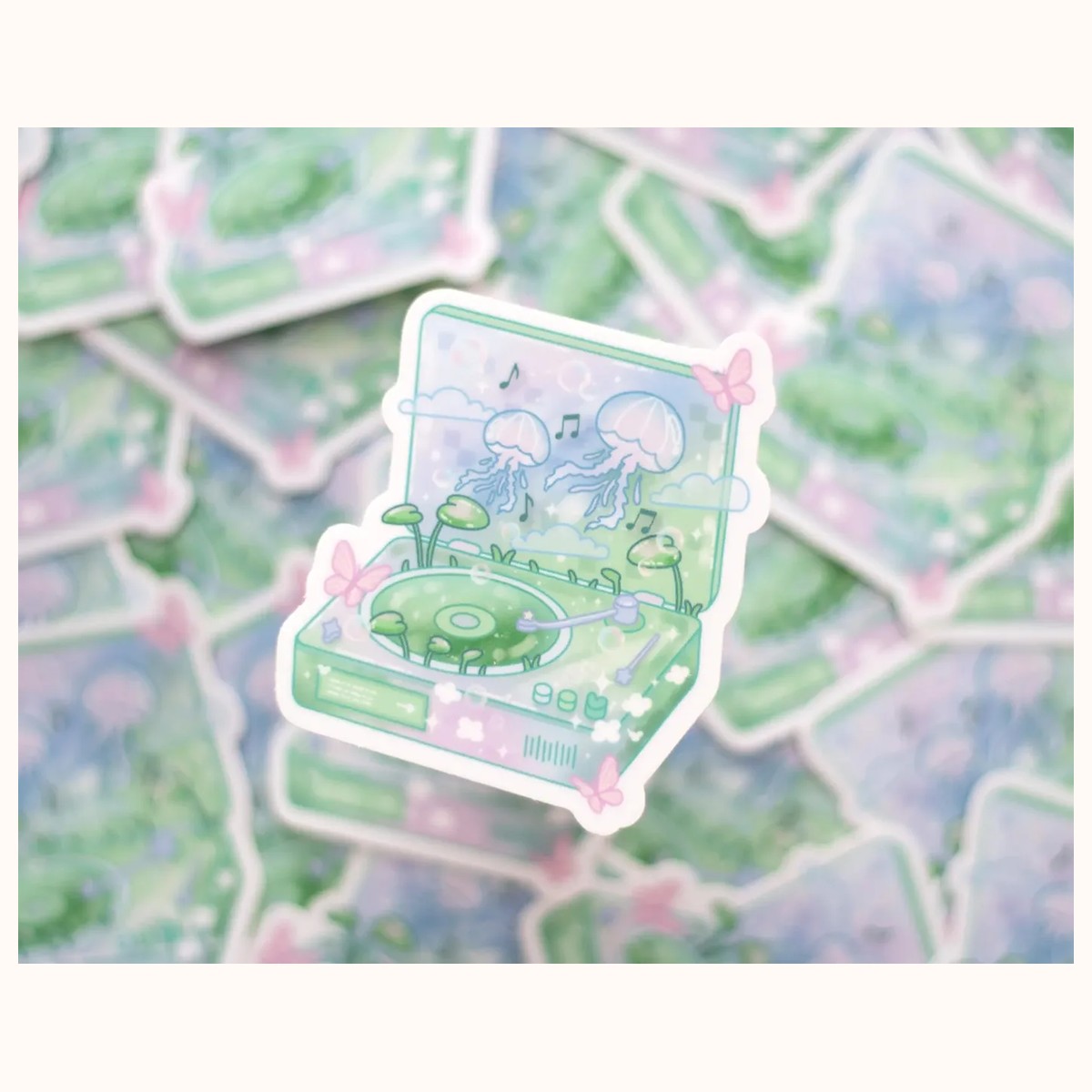 Record Player Vinyl Sticker | Waterproof, Waterbottle, Kawaii Stickers view 2