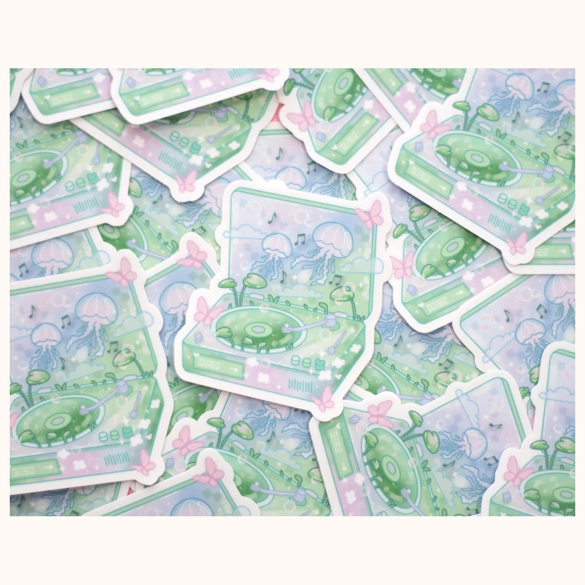 Record Player Vinyl Sticker | Waterproof, Waterbottle, Kawaii Stickers view 3