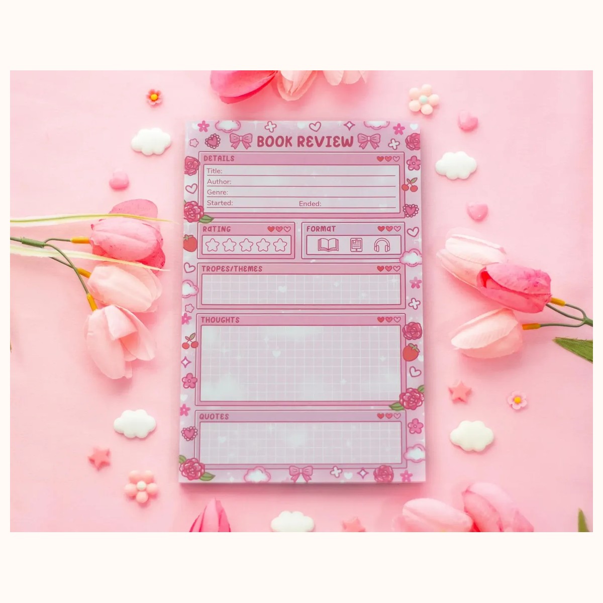 Love Story Book Review Pad | Dreamy Floral Cute Kawaii Art Aesthetic Stationery Note Pad, notepads from Farouk Book Store