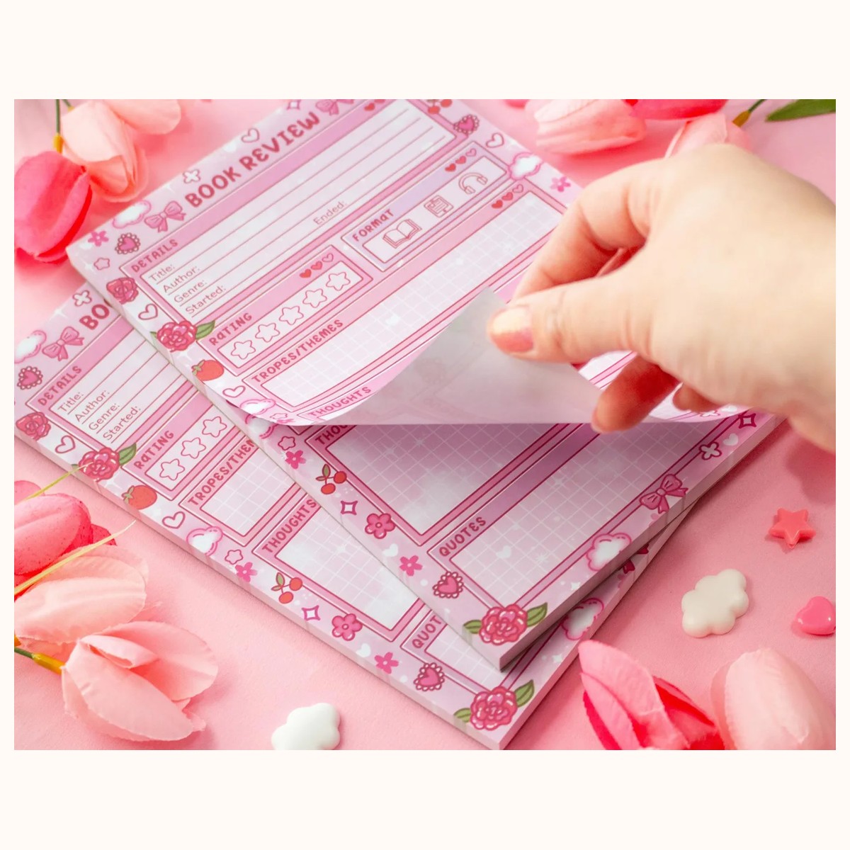 Love Story Book Review Pad | Dreamy Floral Cute Kawaii Art Aesthetic Stationery Note Pad view 2