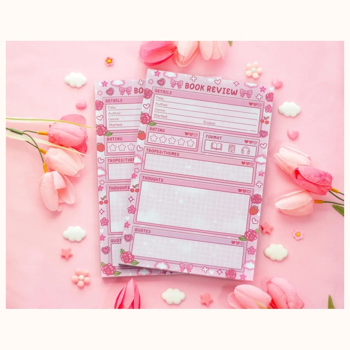 Love Story Book Review Pad | Dreamy Floral Cute Kawaii Art Aesthetic Stationery Note Pad view 3
