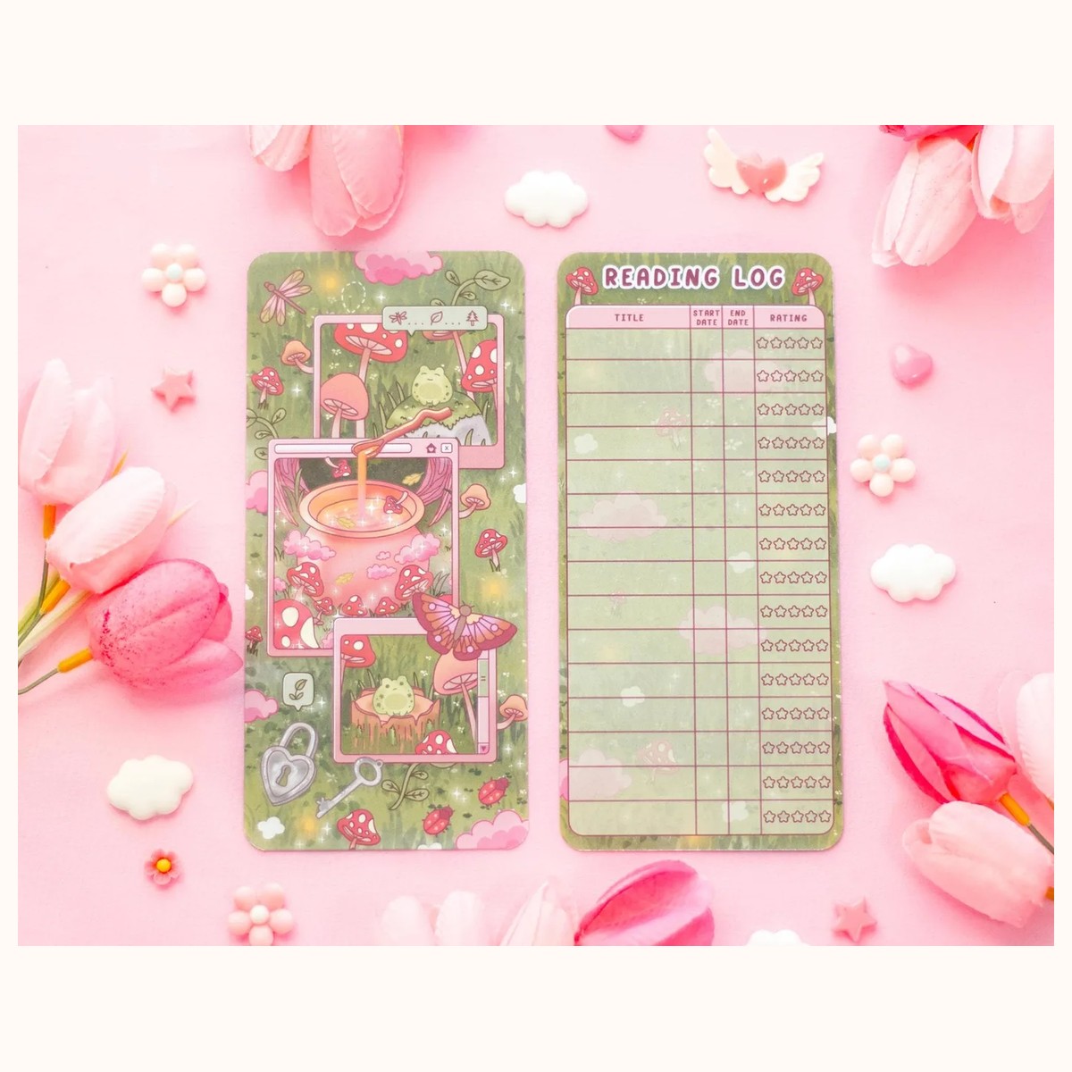 Mushroom Cottagecore Reading Log Bookmark by Farouk Book Store