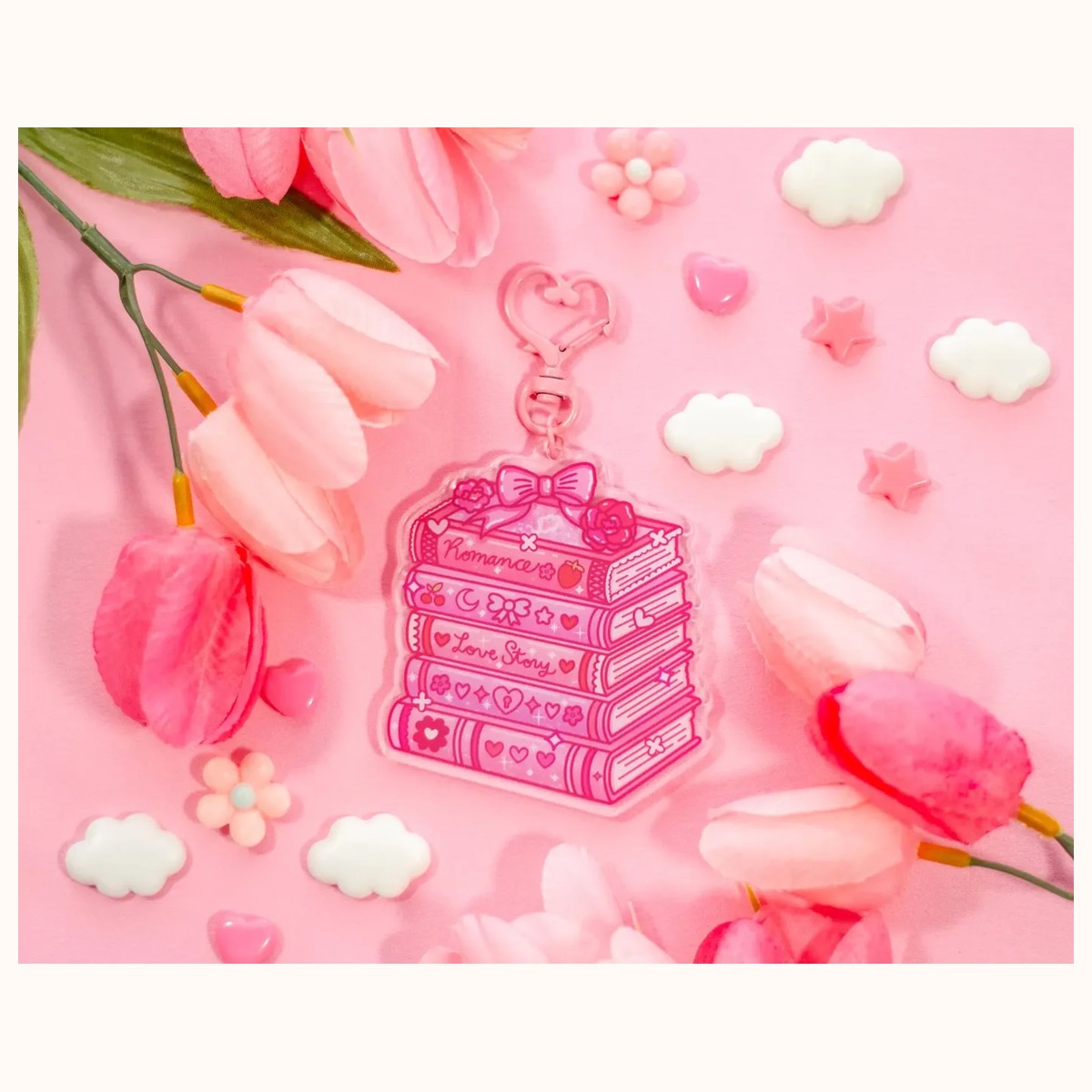 Romance Stacked Books Aesthetic Cute Acrylic Charm Keychain by Farouk Book Store