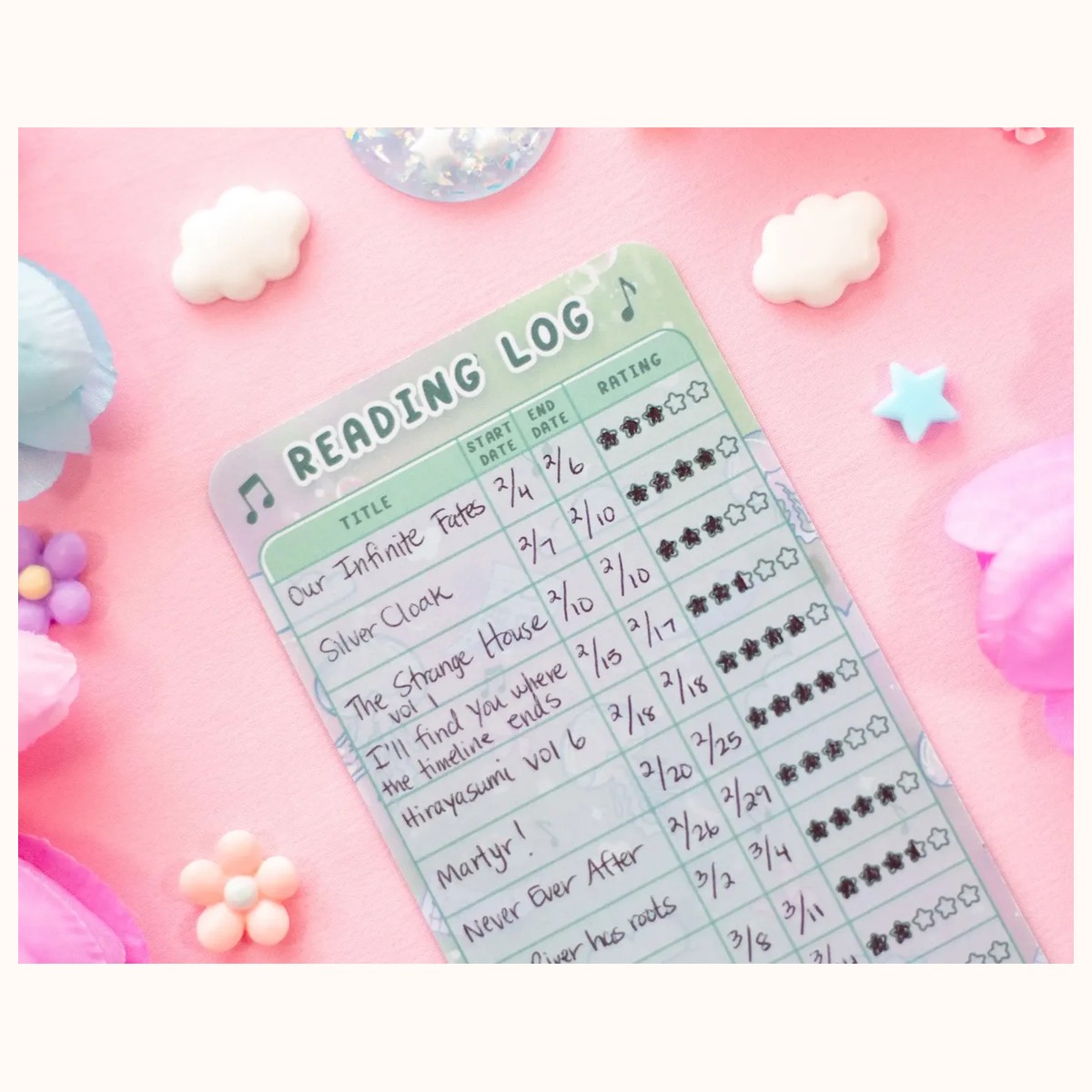 Blooming Records Reading Log Bookmark view 2