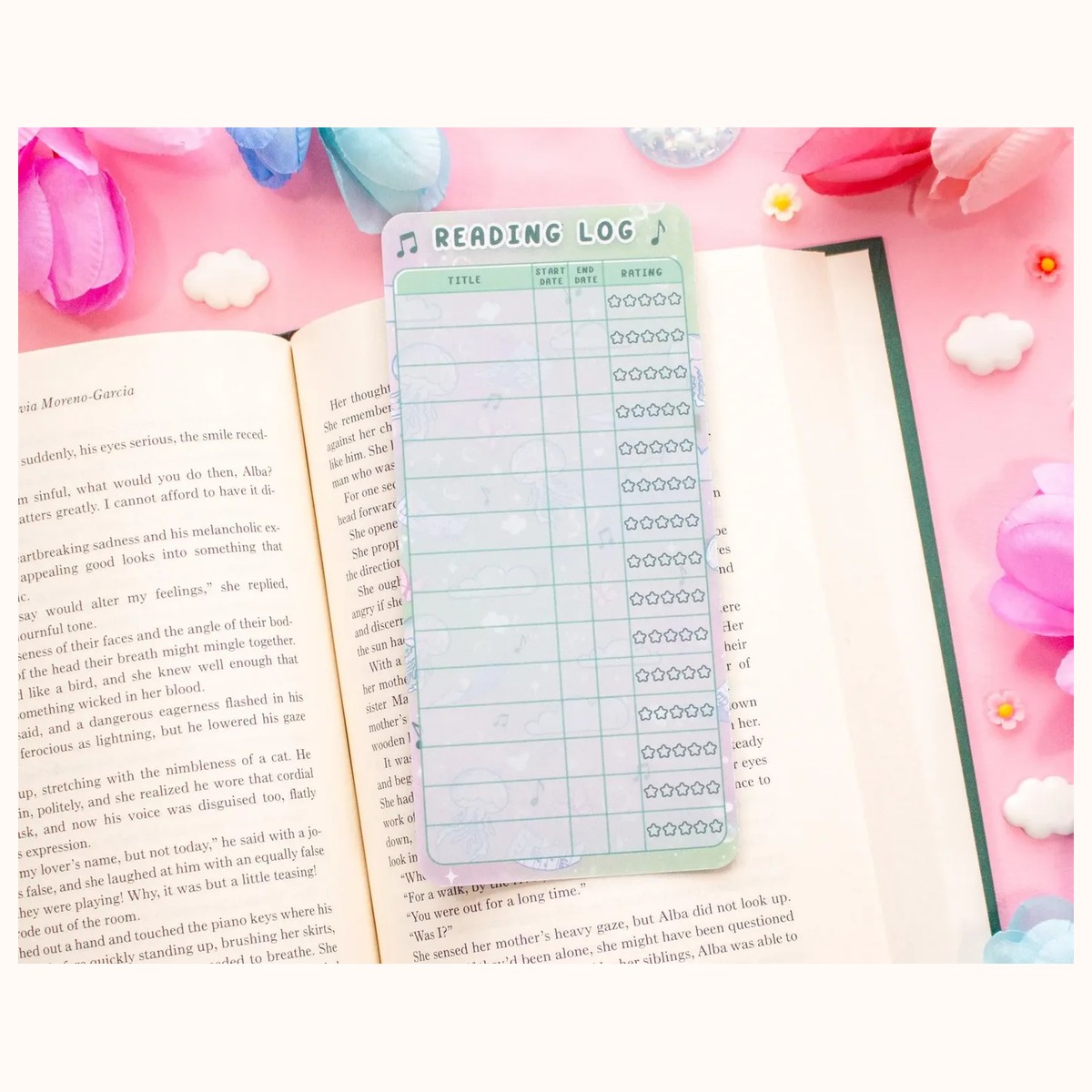 Blooming Records Reading Log Bookmark view 4