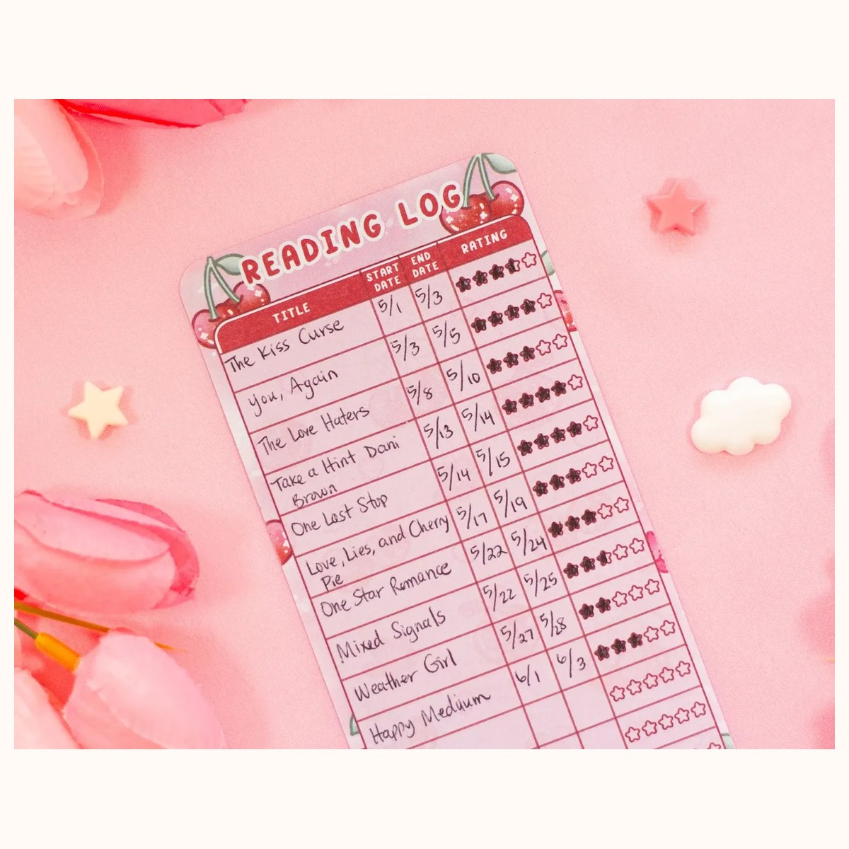 Cherries Reading Log Bookmark view 2