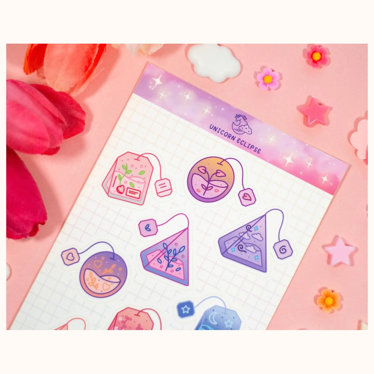 Tea Bags Aesthetic Cute Sticker Sheet | Planner Stickers, Decorative Stickers, Sticker Sheet view 2